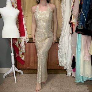 Vintage 80’s Jump Gold Sequin Backless Dress